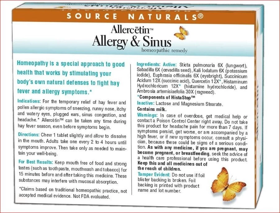 Source Naturals Allercetin Allergy & Sinus 48 Tablets - Image 2 of 2
