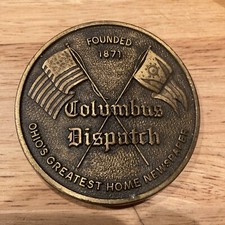 COLUMBUS DISPATCH Ohio's Greatest Home Newspaper Vintage Brass Round Belt Buckle