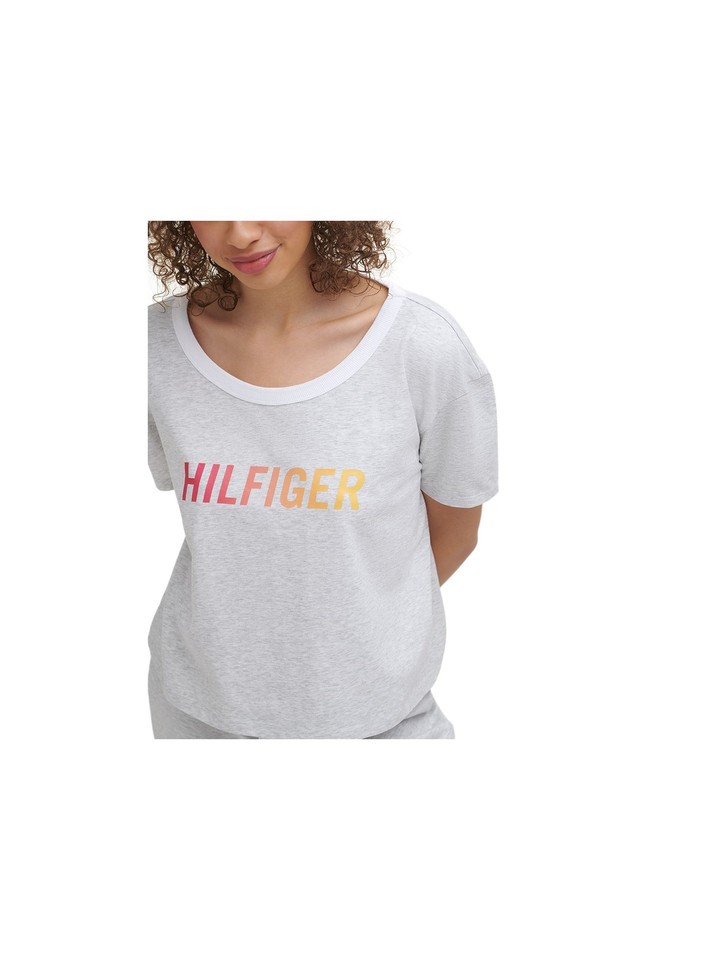 TOMMY HILFIGER SPORT Womens Gray Collar Breathable Logo Short Sleeve T