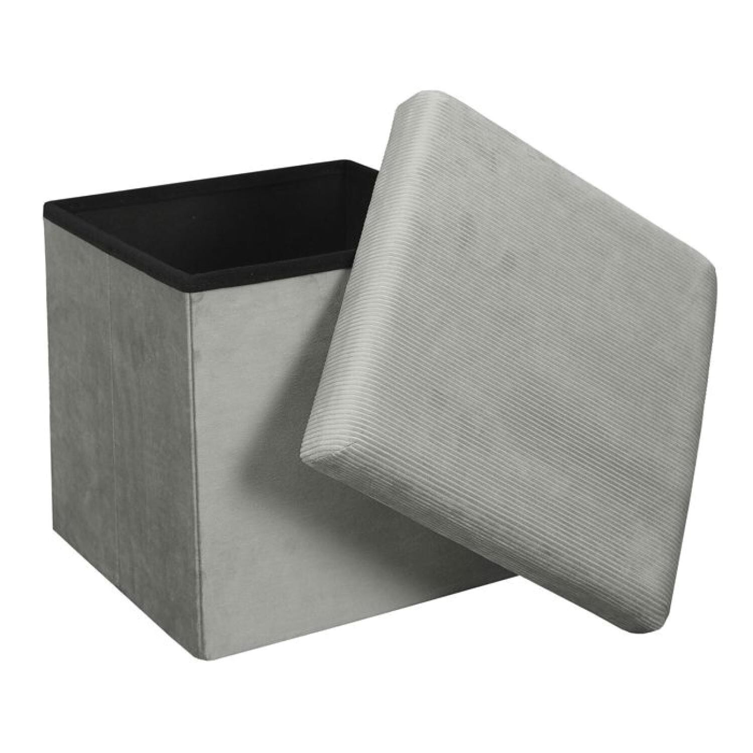 Pouf rangement velours côtelé gris 38cm pour optimiser petits salons