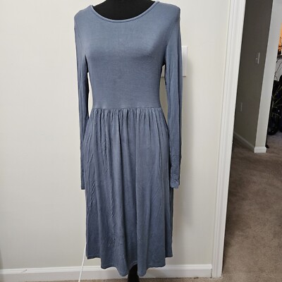 Women's DB MOON Long Sleeve Dress Pleated At Waist Dress Size S Dusty Blue | eBay Women's DB MOON Long Sleeve Dress Pleated At Waist Dress Size S Dusty Blue | eBay