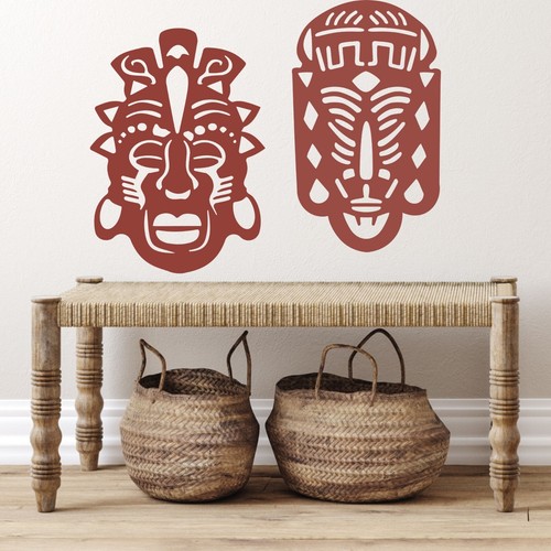African Safari Masks Set Tribal Faces Wall Mounted Metal Home Art Decor Ornament - Picture 12 of 47