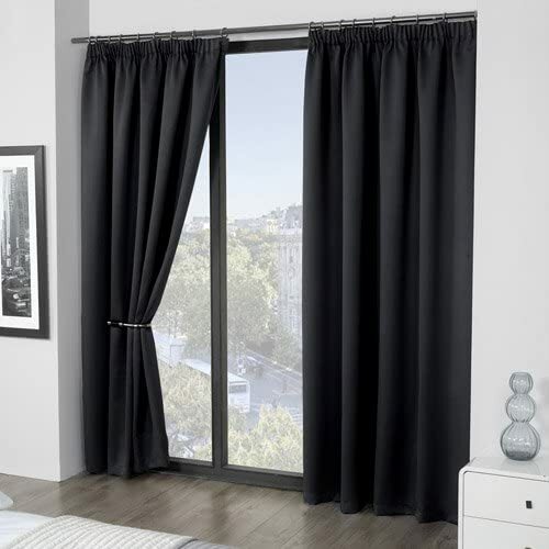 Blockout Pencil Pleat Curtains Blackout Drapes 213/230cm Bedroom Black 1Panel - Picture 2 of 10