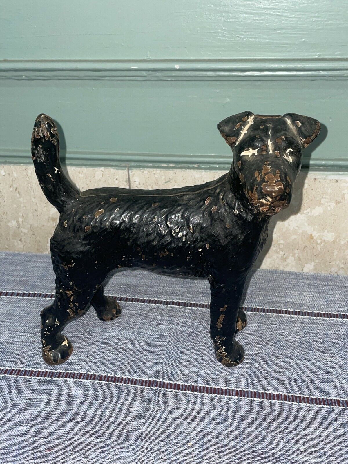 Vintage Wire Haired Fox Terrier or Airedale Cast Iron Dog Doorstop ~ HUBLEY (?)