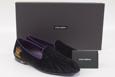 Dolce&Gabbana NWB Loafers / Slippers Size 40 7 US Black Velvet W/ King Crown 