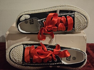 Bling Styled Tennis..Custome Made Pearl & Diamond Shoes Size China 38 Or US 6.5