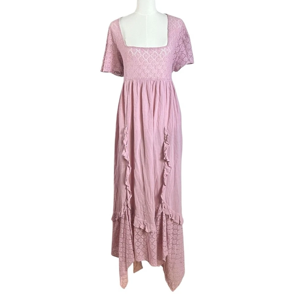 Maxi Vestido Free People Ethereal Bohemio Bring The Romance Midi Rosa Rubor Grande Foto 4 de 4
