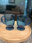 2 Vintage Anchor Hocking Cobalt Glass 16 0z. Coffee Mugs Tea Cups Vibrant 5"