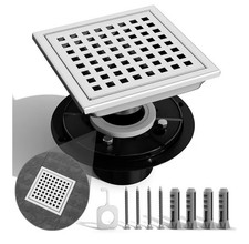 6 Inch Square Shower Drain Grid With Flange  Stainless Steel Brushed Nickel New 