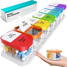 Extra Large Weekly Pill Organizer, XL Pill Box 7 Day Am Pm, Jumbo Medicine Or...