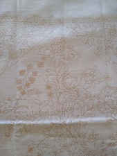 vintage cotton fabric stamped hand embroidery pattern w/ backing FLORAL baskets