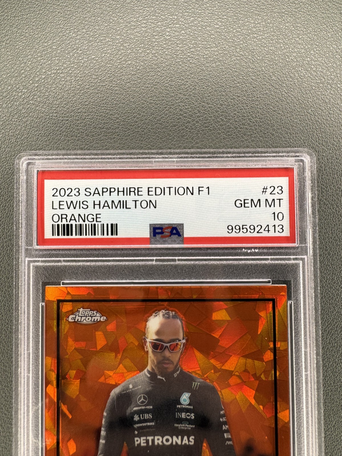 2023 Topps Chrome Sapphire Lewis Hamilton PSA 10 Orange /25 #23 Formula 1 view 2