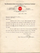1919 Remington Arms Union Metallic Cartridge Co. Letter Bridgeport CT