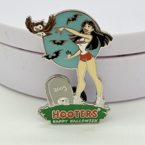 HOOTERS Restaurant Happy Halloween Girl 2005 Enamel Pin Waitress Gravestone EUC