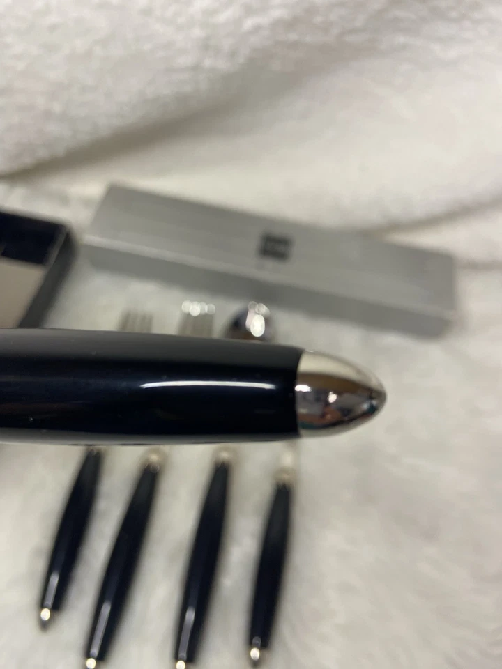 Mikasa Garden Terrace Flatware 5 pc Set Black Fork Spoon Knife Vintage NIB Italy - Image 3 of 4