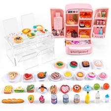 95 Pcs Dollhouse Refrigerator Mini Fridge Table Dining Car Toy with Food Set ...