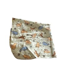 Vintage Disney Classic Winnie the POOH Green Flannel Receiving Baby Blanket