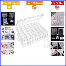 2 Pack 36-Grid Clear Plastic Bead Organizer with Adjustable Dividers