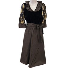 Vintage Unbranded Velvet Gold Embroidered Dress Gothic Regency Dark Romance