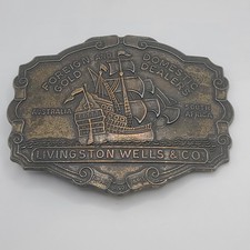 Vintage Livingston Wells Co Belt Buckle Australia Gold Ship Boat Dad Gift