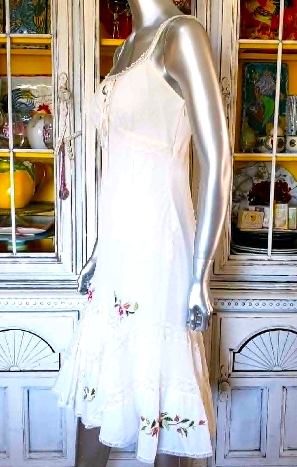 Vintage Betsey Johnson New York 90s Mesh Lace Rose Floral Milkmaid Slip Dress M image 9