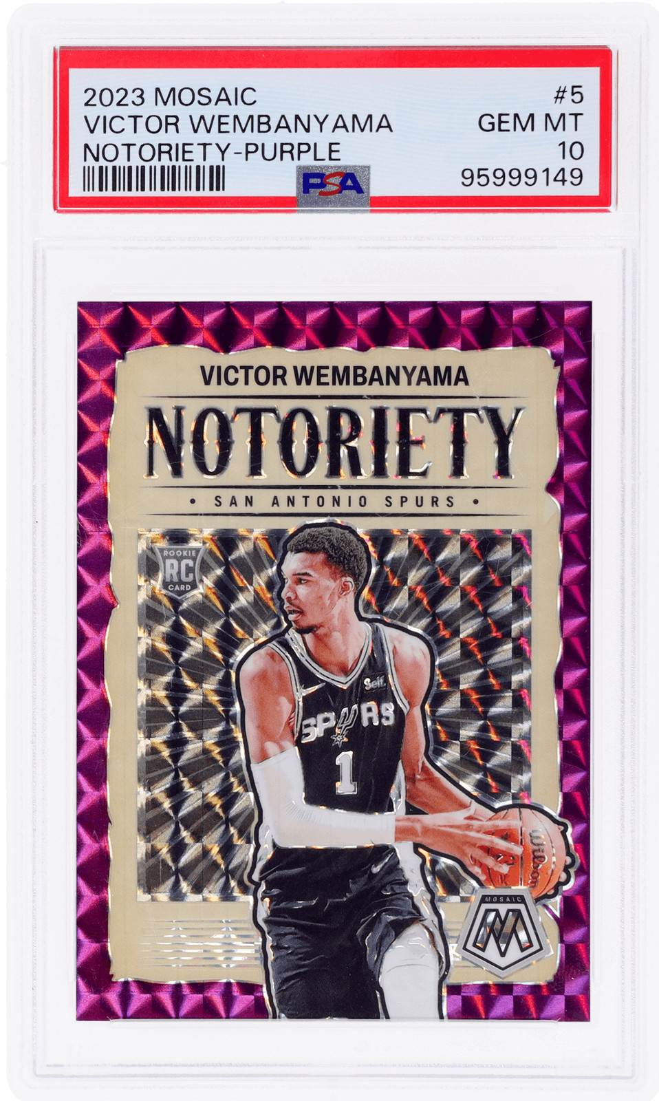 2023 Panini Mosaic Victor Wembanyama Notoriety Purple #5 /99 PSA 10