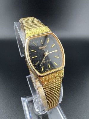 Vintage ORIENT VX Damen Uhr 19mm Gold Schwarz Japan Quartz Retro Armbanduhr