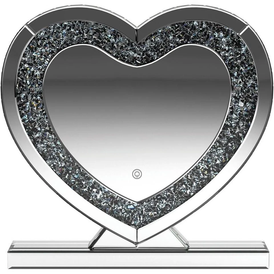 Espejo de mesa Coaster Euston contemporáneo de vidrio en forma de corazón en plata Foto 3 de 4