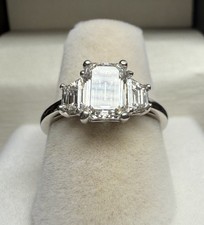Platinum  Emerald Cut Lab Created Diamond Engagement Ring  Wedding Band 1.99ct