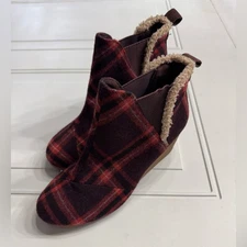 Tom’s Women's Kelsey Ankle Boot Barn Red Earthy Plaid Heel Bootie Womens Sz 9