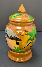 Vintage Wood Turned Hand Painted Floral Jar With Lid- Mid Century