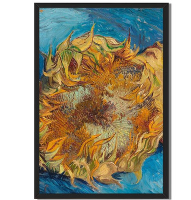Sunflower Post-Impressionist Framed Swirling Blue Background Decor
