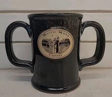 Sunset Hill Stoneware MYSTIC MONK Mug Double Handle Handcrafted USA BLACK (B1-C3