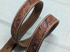 vintage TONY LAMA buckle belt TOOLED cowhide leather 38 brown WESTERN floral