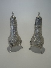 S. KIRK & SON Sterling Silver Antique Repousse Salt & Pepper Shakers #58