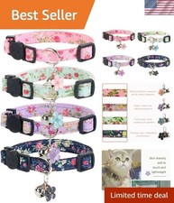 Charming Floral Cat Collars with Bells - 4 Pack Adjustable Breakaway Design
