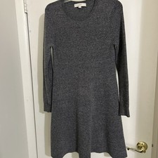 Loft Sz M Women’s Gray Long Sleeve Sweater Dress Slight Flair Excellent