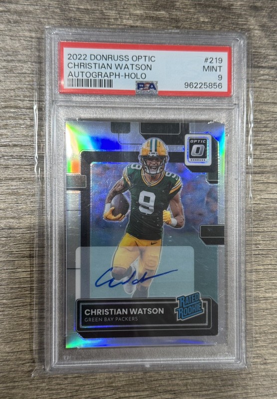 2022 Donruss Optic Christian Watson RC Auto Holo Prizm PSA 9