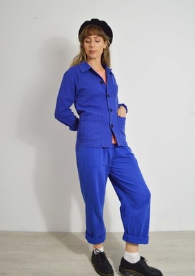 Französischer Workwear 2-teiliger Anzug - verwaschenes Fischgrät Bugatti blau Baumwolle