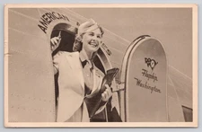 1943 American Airlines Issued Postcard Stewardess Flagship Washington DC-3