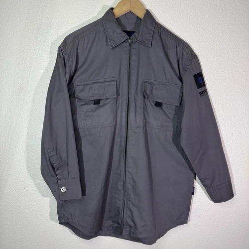 Versace Jeans Couture Trucker Jacket Uomo Camicia da Lavoro Media Zip Logo Vintage