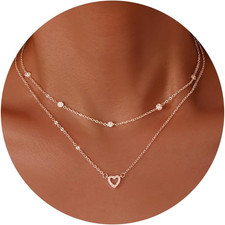 Heart Necklaces for Women, Dainty 14K Gold/Silver Plated Necklace Cute Tiny Gold