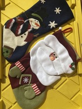 Two Unbranded Felt 16 Christmas Holiday Stockings Santa Claus Snowman