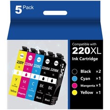 5-Pack T220XL 220XL Ink Cartridges For Epson WorkForce WF-2760 WF-2650 WF-2750