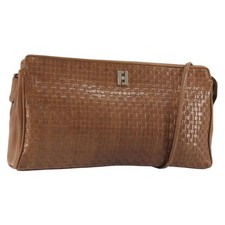 FENDI Shoulder Bag Leather Brown Gold Auth 175148