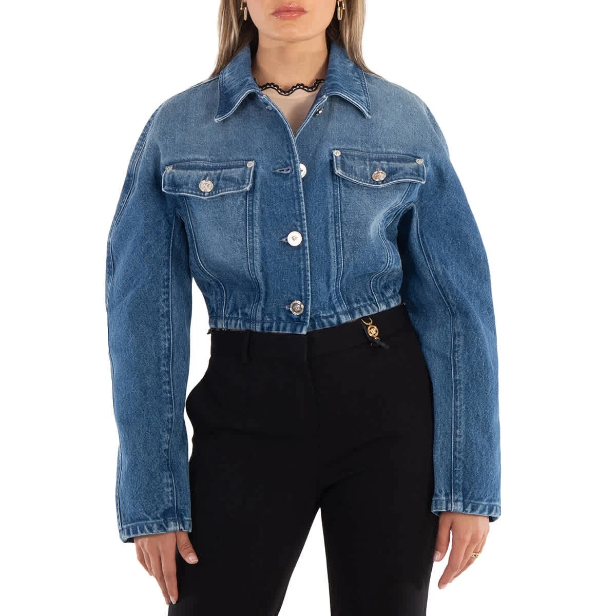 Giacca donna Versace blu medio denim cropped