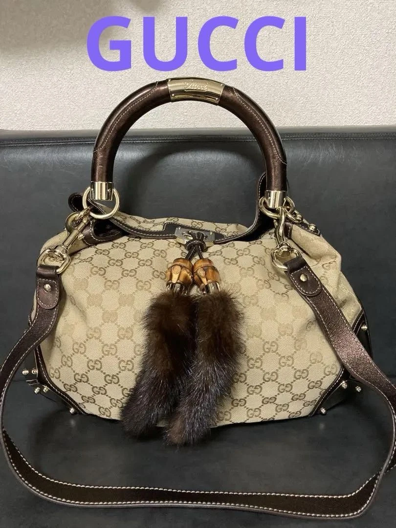 Épaule GUCCI bambou vison GG 2 VOIES #PG7Q1O