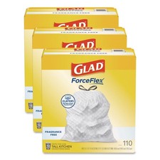 Glad 22541CT 13 gal ForceFlex Drawstring Trash Bags - White 330/Carton New