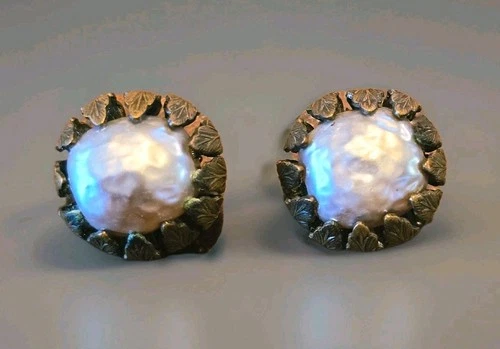 Vintage Miriam Haskell Signed Clip Earrings Brassy Tone