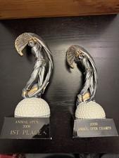 Two Decorative Golf Trophies. Male Swinging Club 10.75  And 9.25 Inches